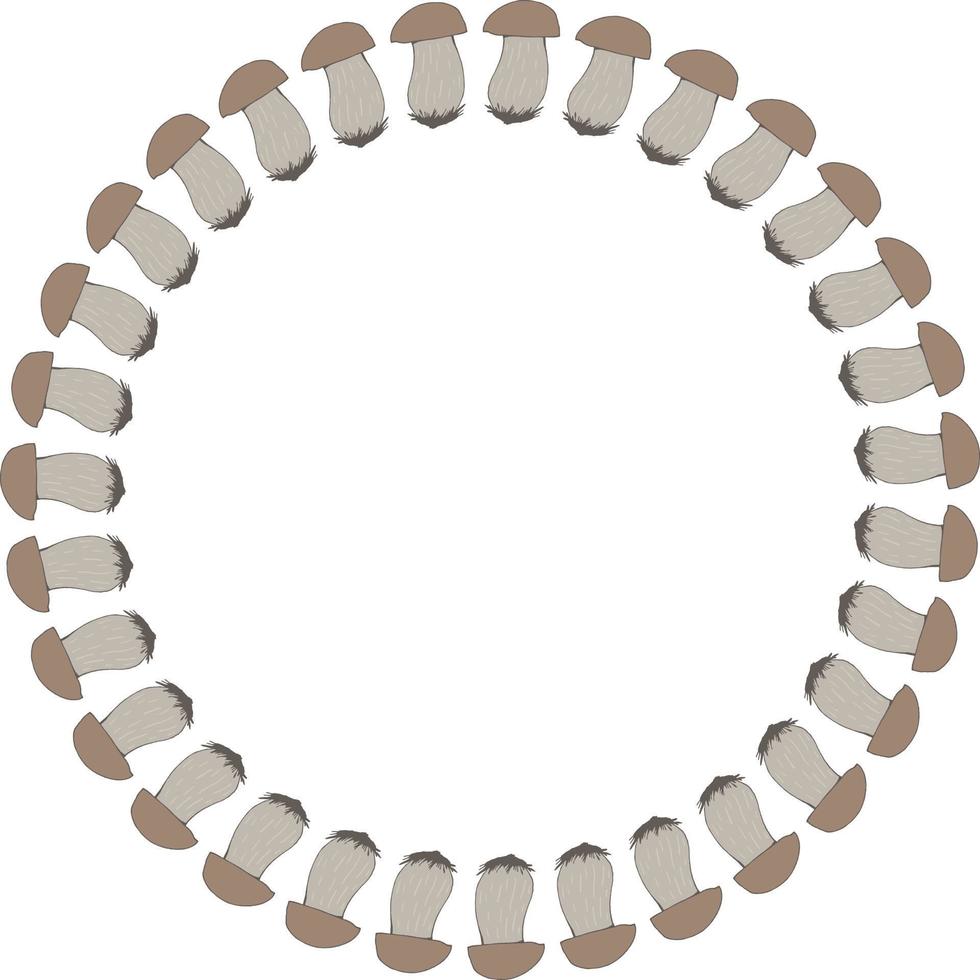 Round frame with big forest mushrooms on white background. Vector image.
