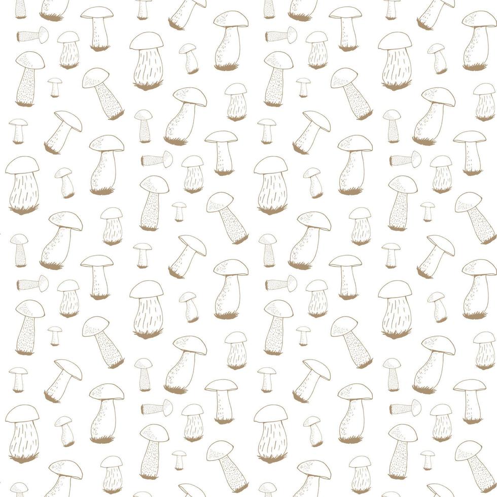 Seamless pattern with brown forest mushrooms on white background. Vector image.