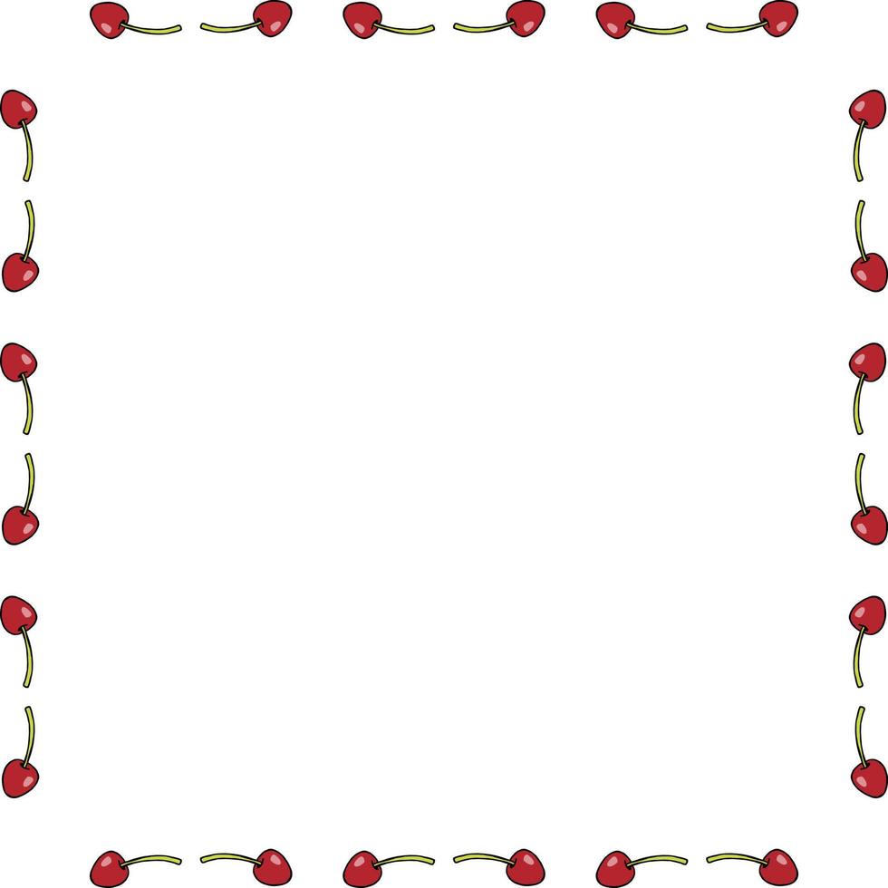 Square frame with drawing cherries on white background. Vector image.