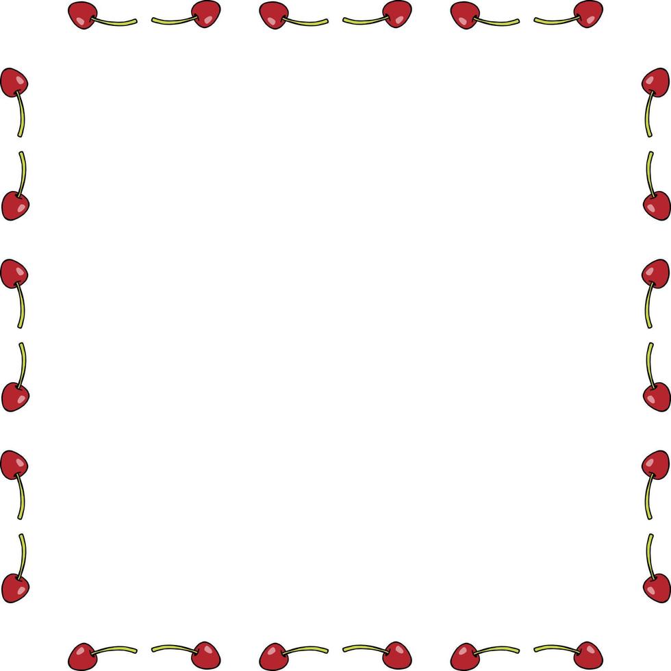 Square frame with drawing cherries on white background. Vector image.