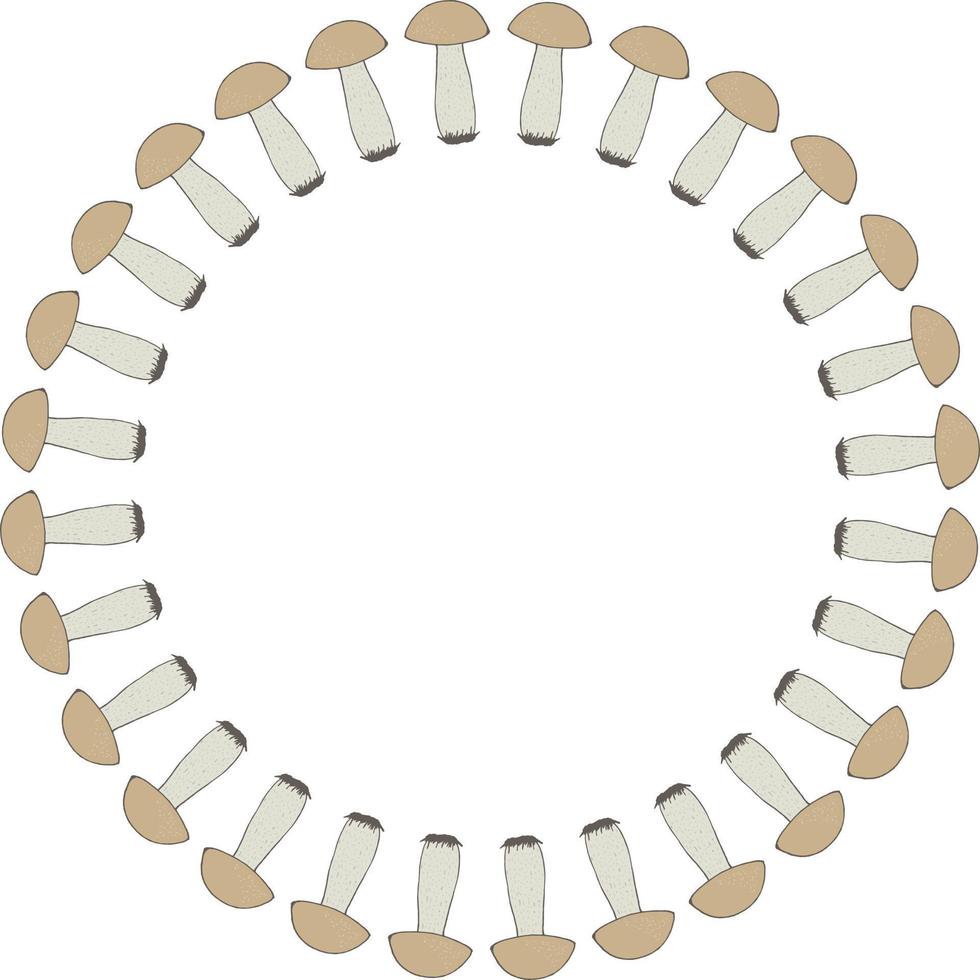 Round frame with great forest mushrooms on white background. Vector image.