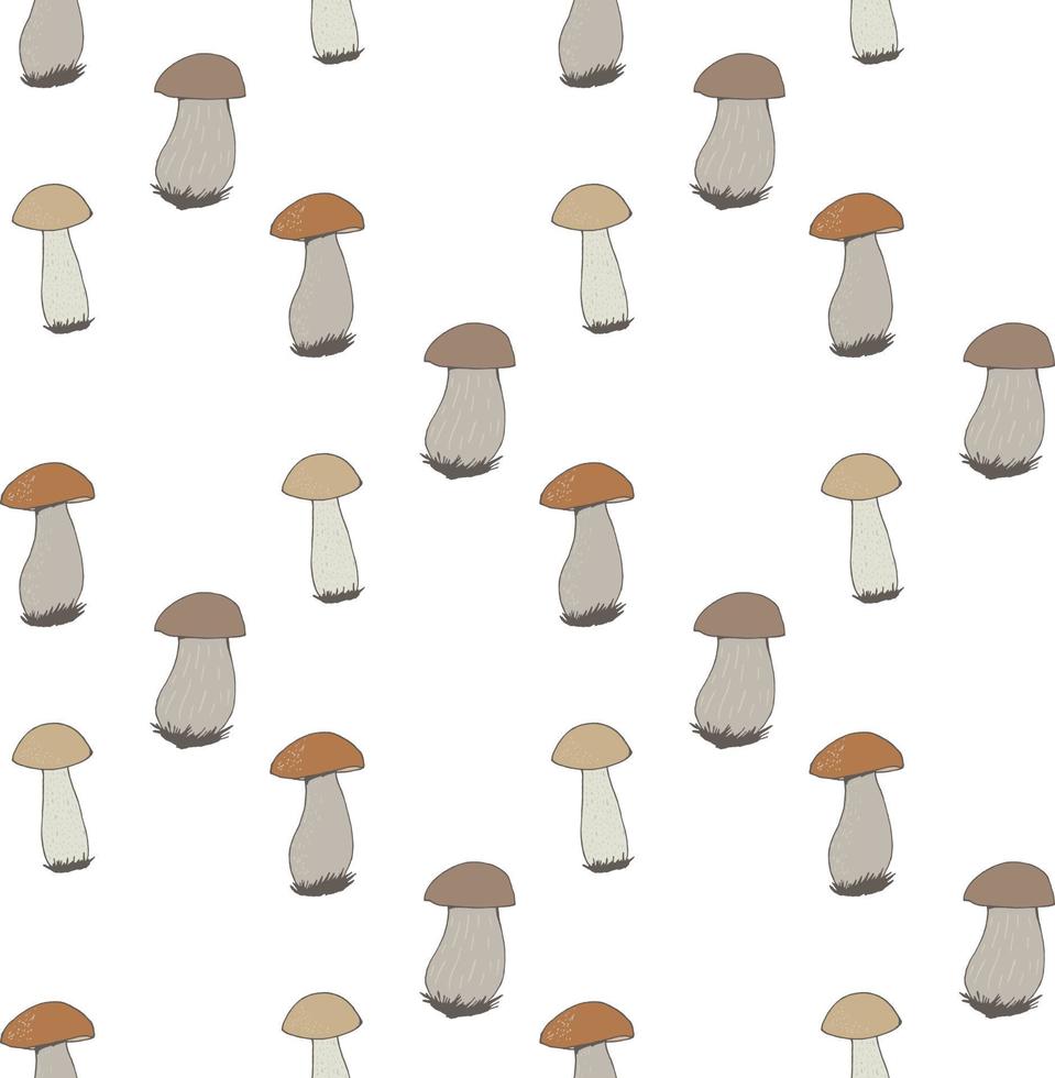 Seamless pattern with cozy forest mushrooms on white background. Vector image.