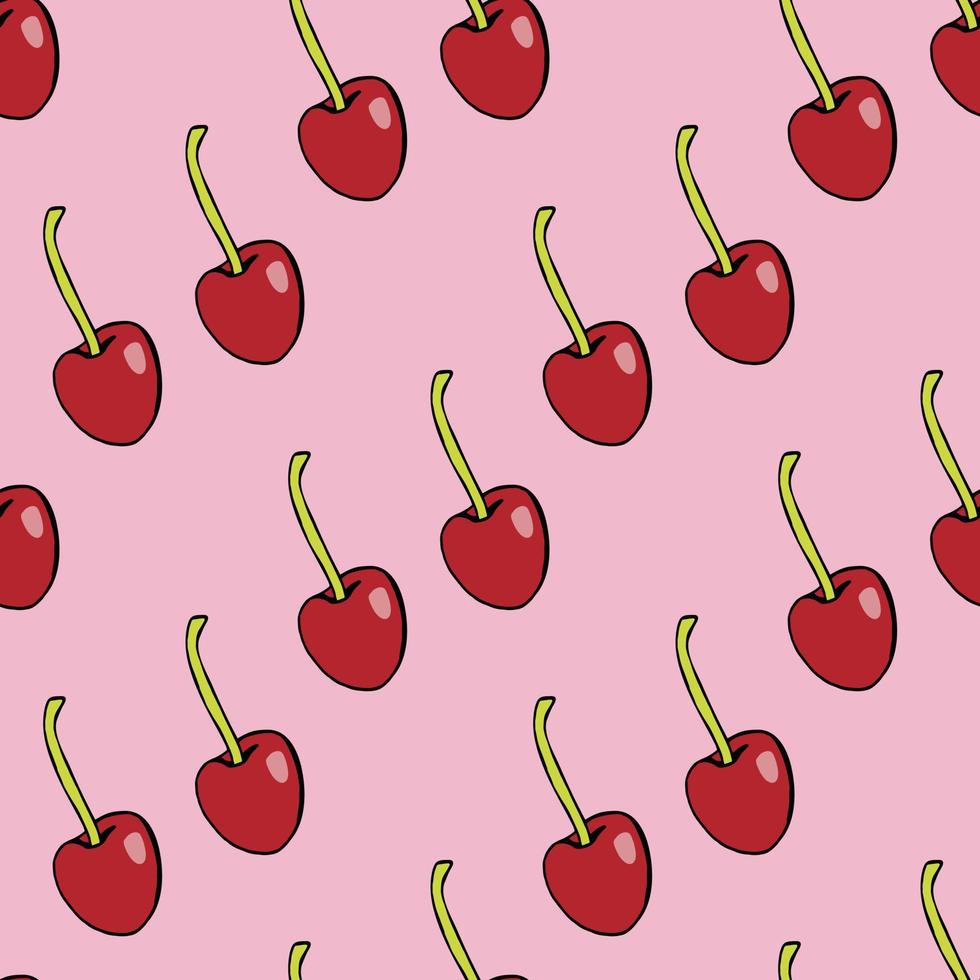 patrón impecable con lindas cerezas sobre fondo rosa claro para tela, textil, ropa, mantel y otras cosas. imagen vectorial vector