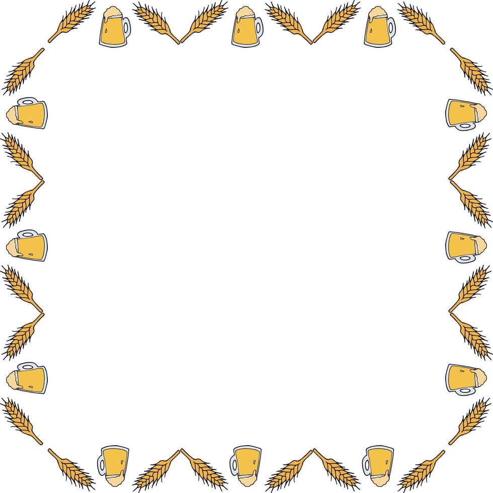 Square frame with cozy beer mugs on white background. Vector image.