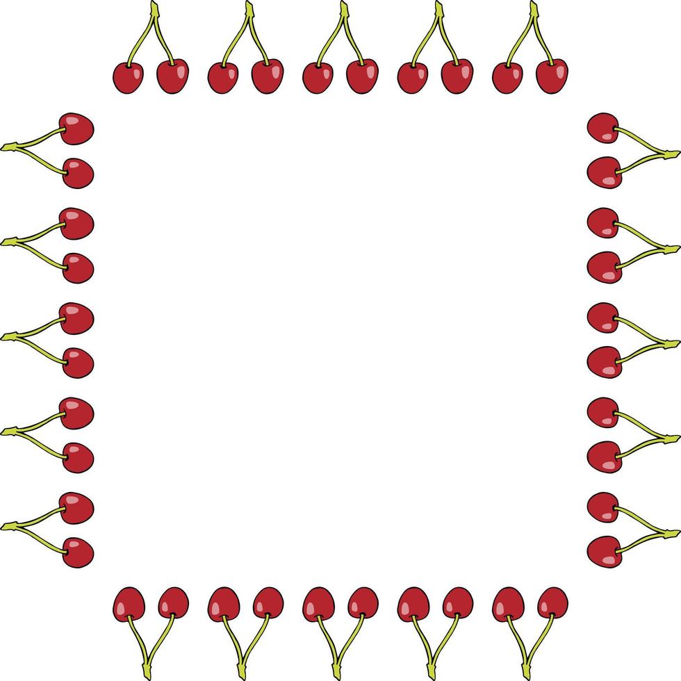Square frame with cherries on white background. Vector image.