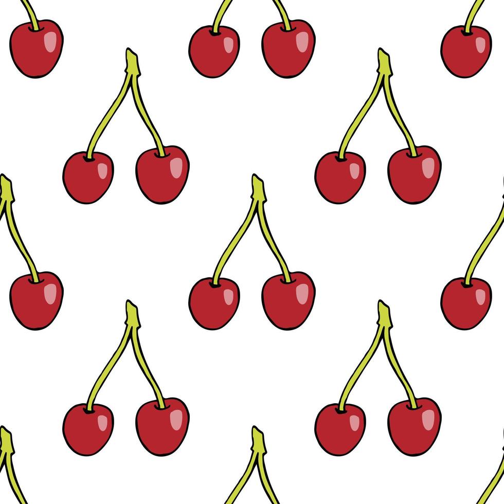 Seamless pattern with cherries on white background for fabric, textile, clothes, tablecloth and other things. Vector image.