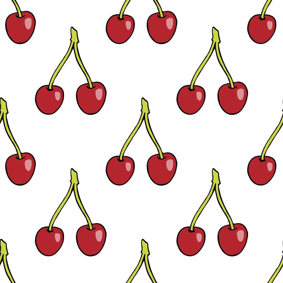 Seamless pattern with cherries on white background for fabric, textile, clothes, tablecloth and other things. Vector image.