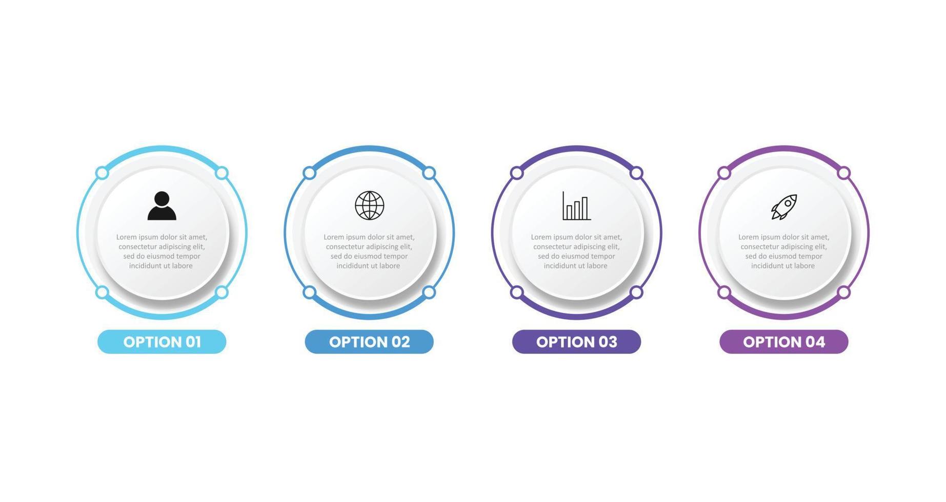 plantilla de diseño de etiquetas infográficas vectoriales con iconos y 4 opciones o pasos. se puede utilizar para diagramas de proceso, presentaciones, diseño de flujo de trabajo, banner, diagrama de flujo, gráfico de información. vector