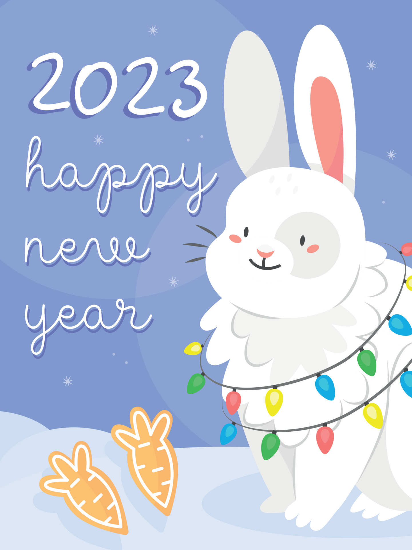 The design of the New Year's postcard 2023 rabbit. A card with a cute rabbit with a garland in cartoon style and the text happy new year. Vector illustration. 11171921 Vector Art The design of the New Year's postcard 2023 rabbit. A card with a cute rabbit with a garland in cartoon style and the text happy new year. Vector illustration. 11171921 Vector Art