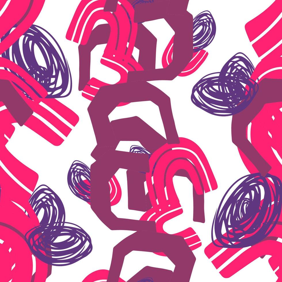 Fantasy messy freehand doodle geometric shapes seamless pattern.  Infinity ditsy scribble abstract card, layout. vector