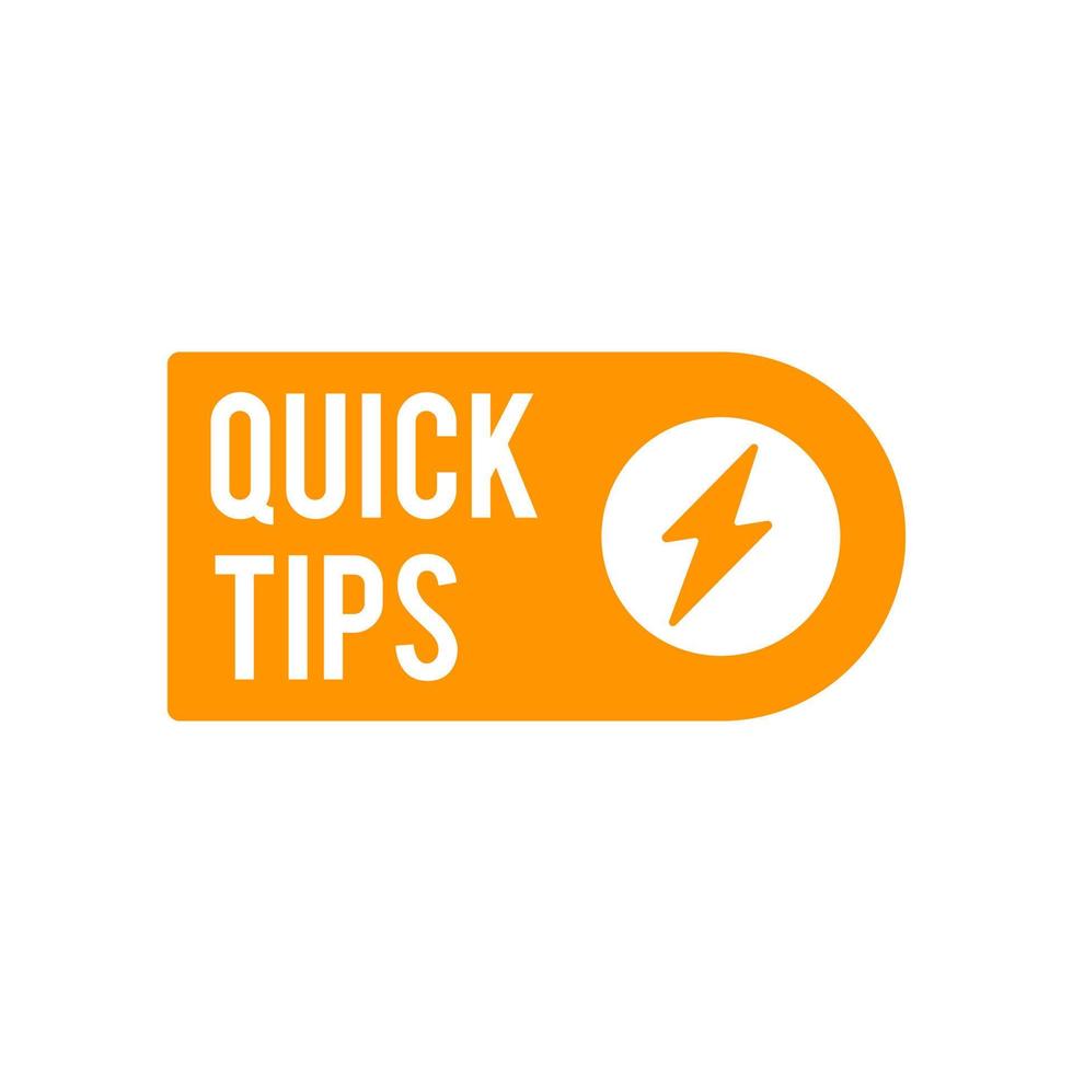 Quick tips vector icon label, advice template post with thunder lightning icon sticker for social media, fun fact label vector