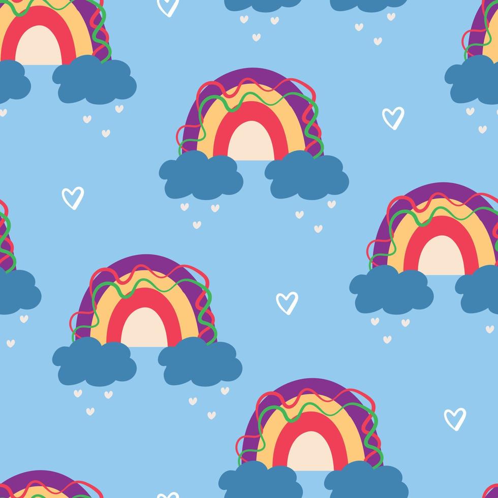 seamless pattern cartoon rainbow in blue sky vector