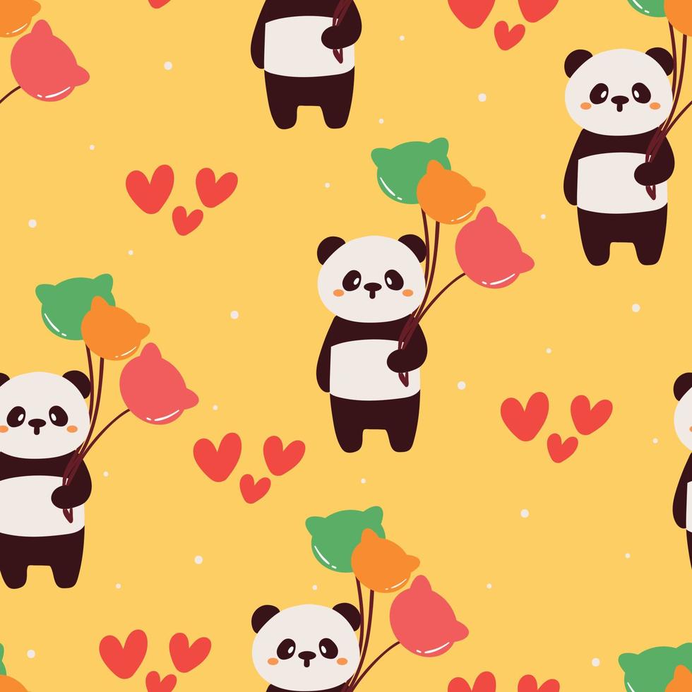 seamless pattern cartoon panda with balloon vector