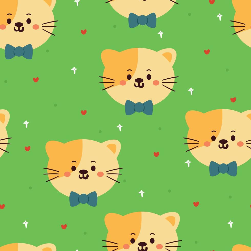 seamless pattern cartoon cat in green background vector