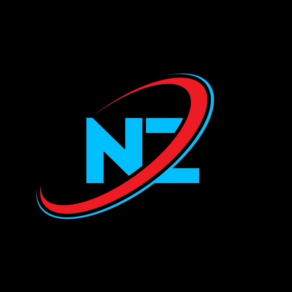 NZ N Z letter logo design. Initial letter NZ linked circle uppercase monogram logo red and blue. NZ logo, N Z design. nz, n z vector
