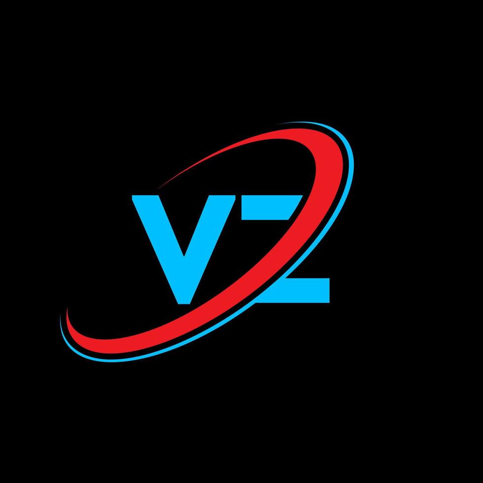 VZ V Z letter logo design. Initial letter VZ linked circle uppercase monogram logo red and blue. VZ logo, V Z design. vz, v z vector
