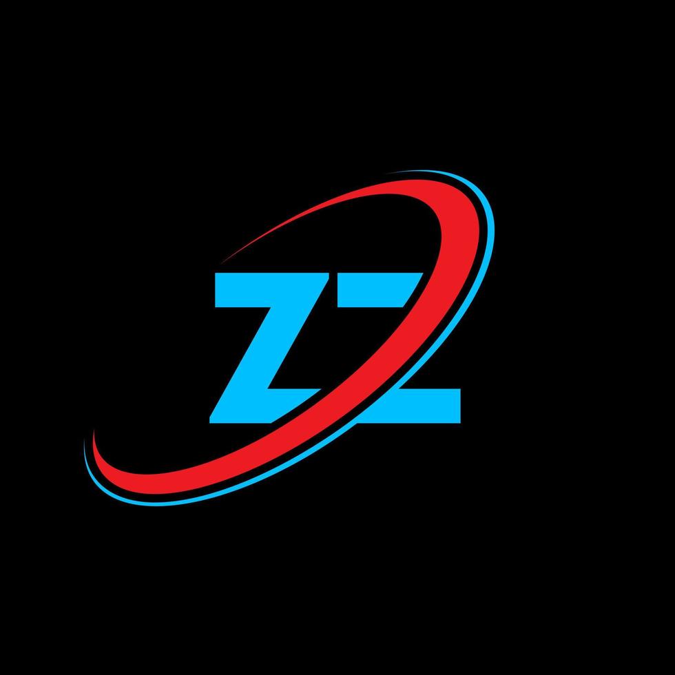 diseño del logotipo de la letra zz zz. letra inicial zz círculo vinculado en mayúsculas logo monograma rojo y azul. logotipo zz, diseño zz. zz vector