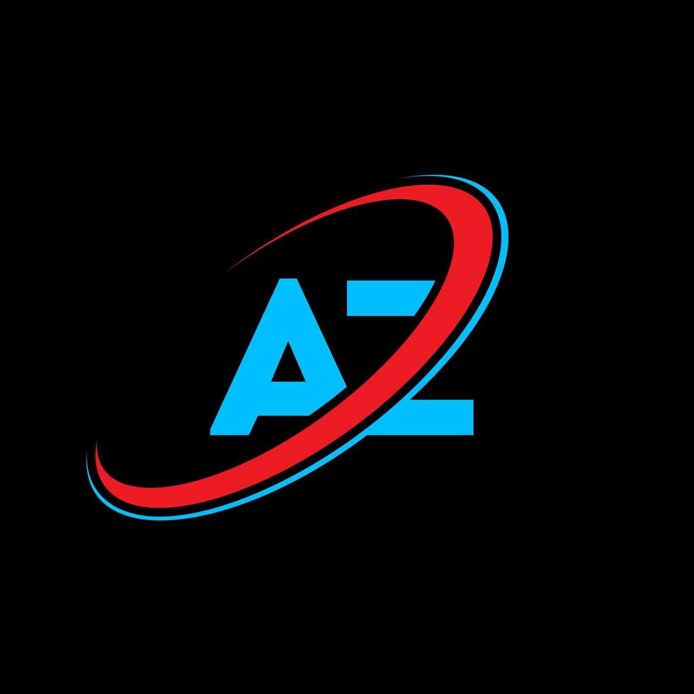 AZ A Z letter logo design. Initial letter AZ linked circle uppercase monogram logo red and blue. AZ logo, A Z design. az, a z vector