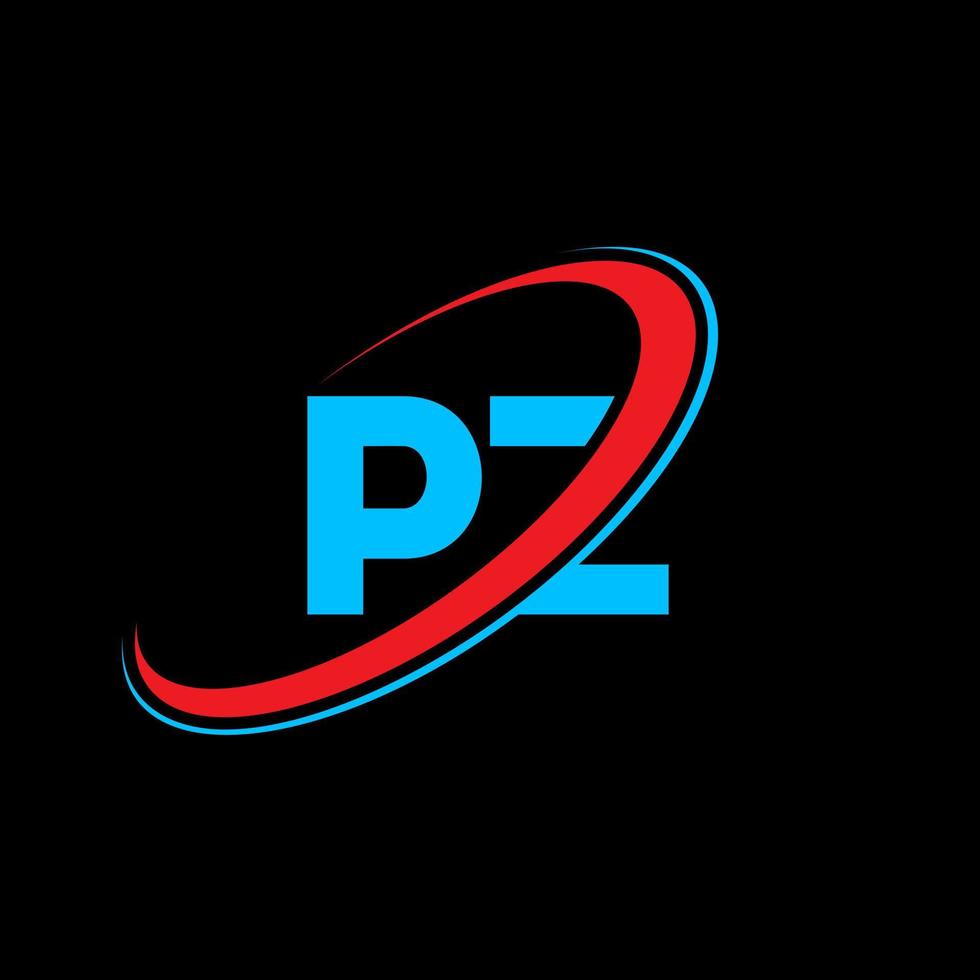 PZ P Z letter logo design. Initial letter PZ linked circle uppercase monogram logo red and blue. PZ logo, P Z design. pz, p z vector