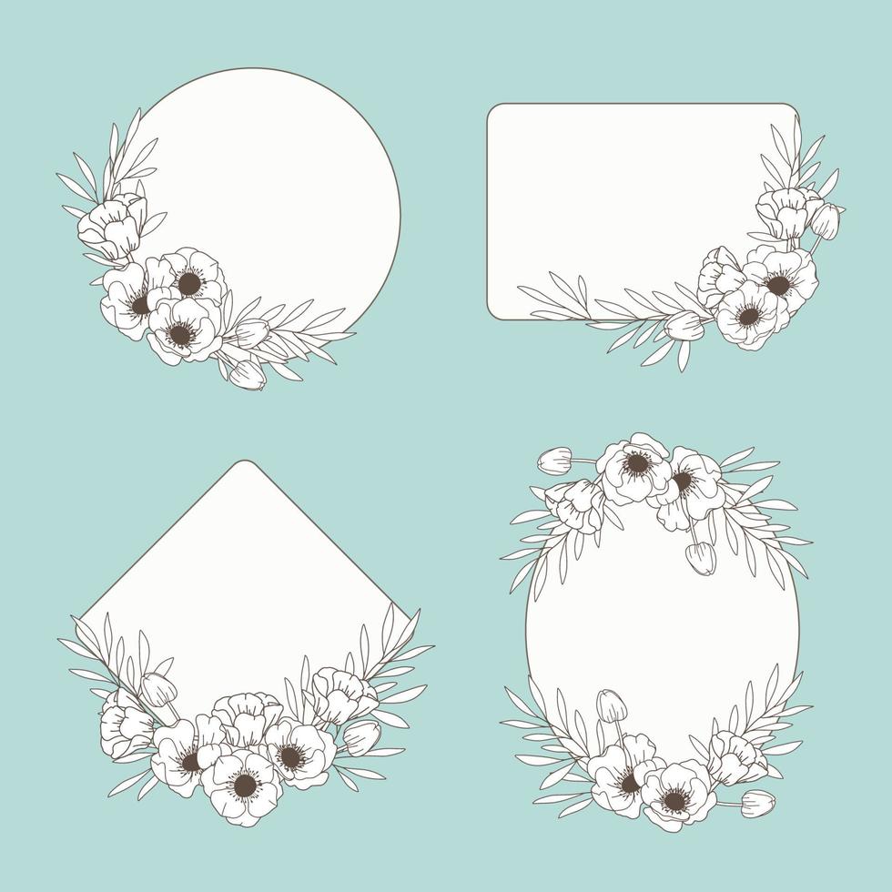 colección de hermosas etiquetas florales dibujadas a mano vector