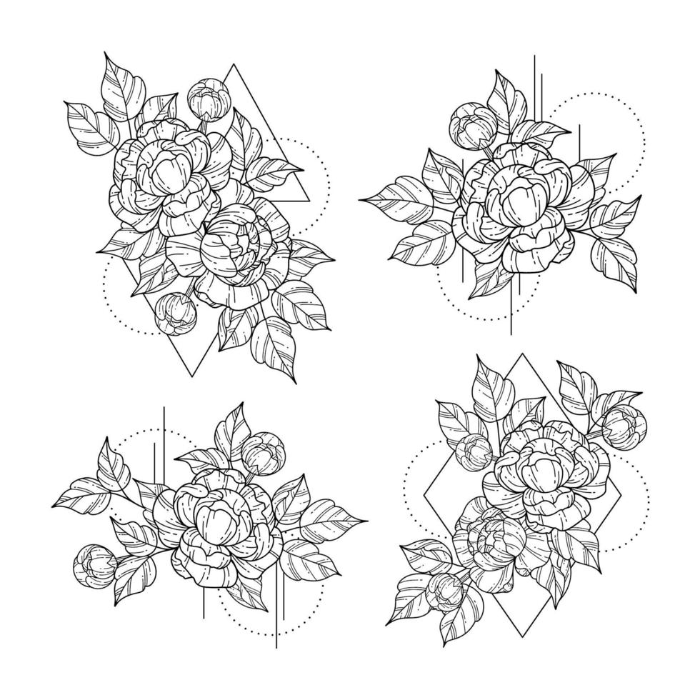 Flower Line Art with Geometric for Tattoo vector