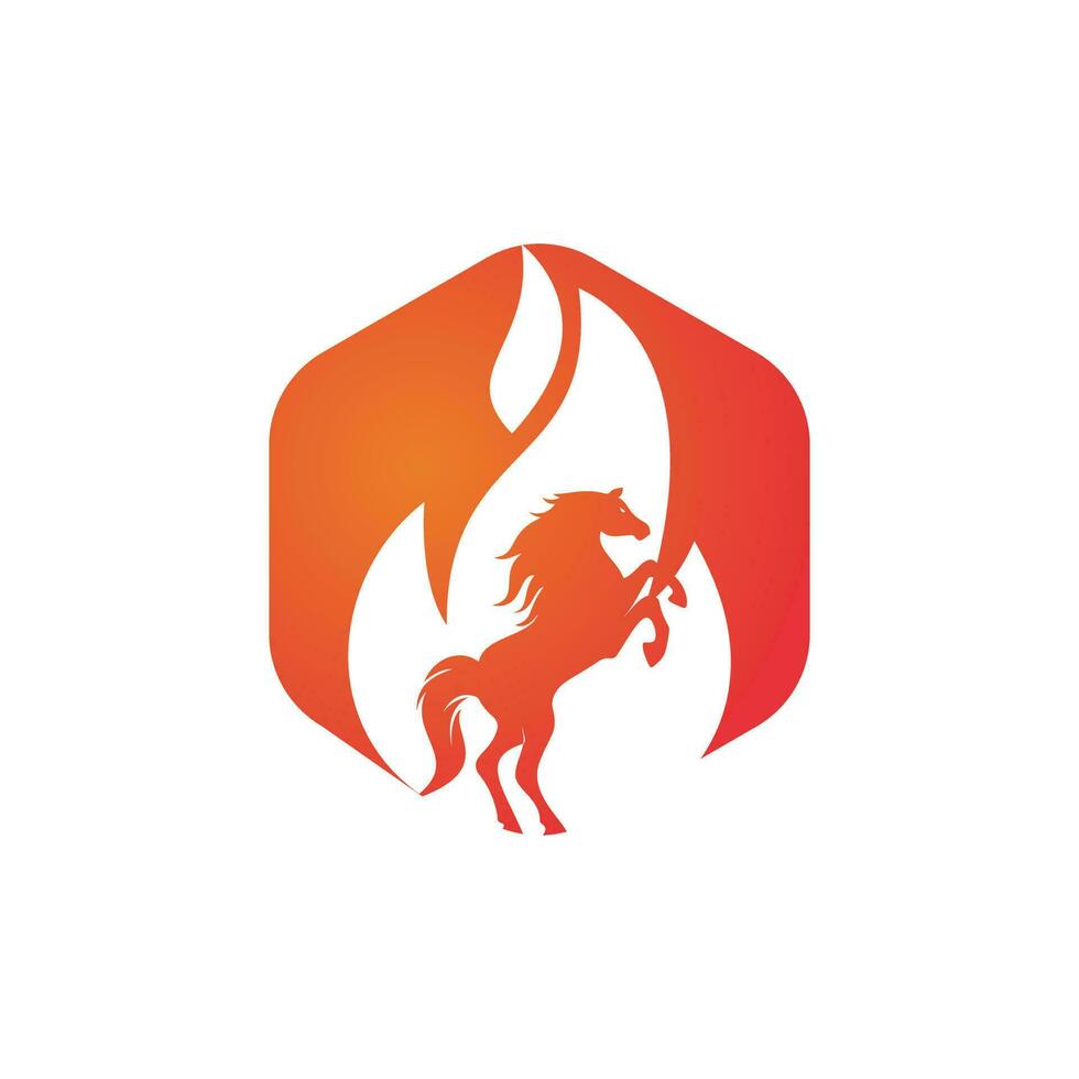 Burning horse in fire flame logo vector design template. Speed, freedom and strength symbol.