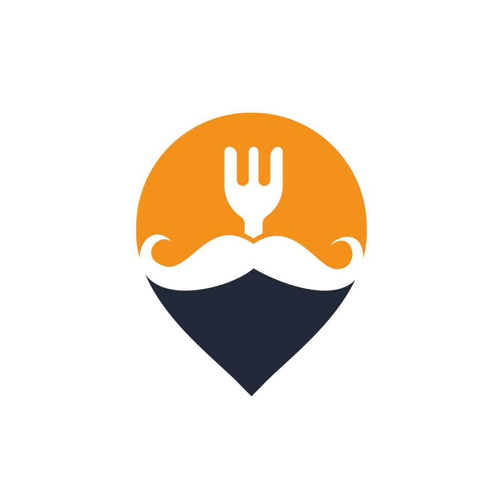 Food guru logo template design. illustration mustache with fork and gps icon design. vector