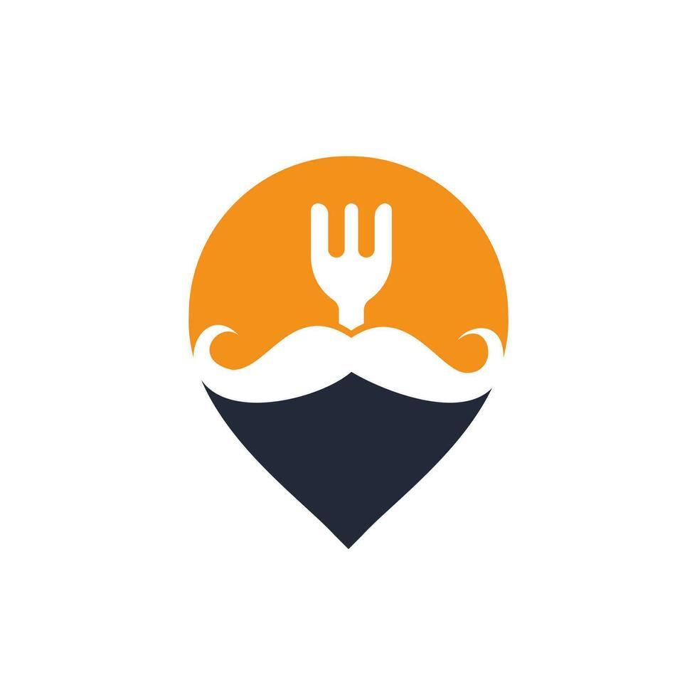 diseño de plantilla de logotipo de gurú de alimentos. bigote de ilustración con diseño de icono de tenedor y gps. vector