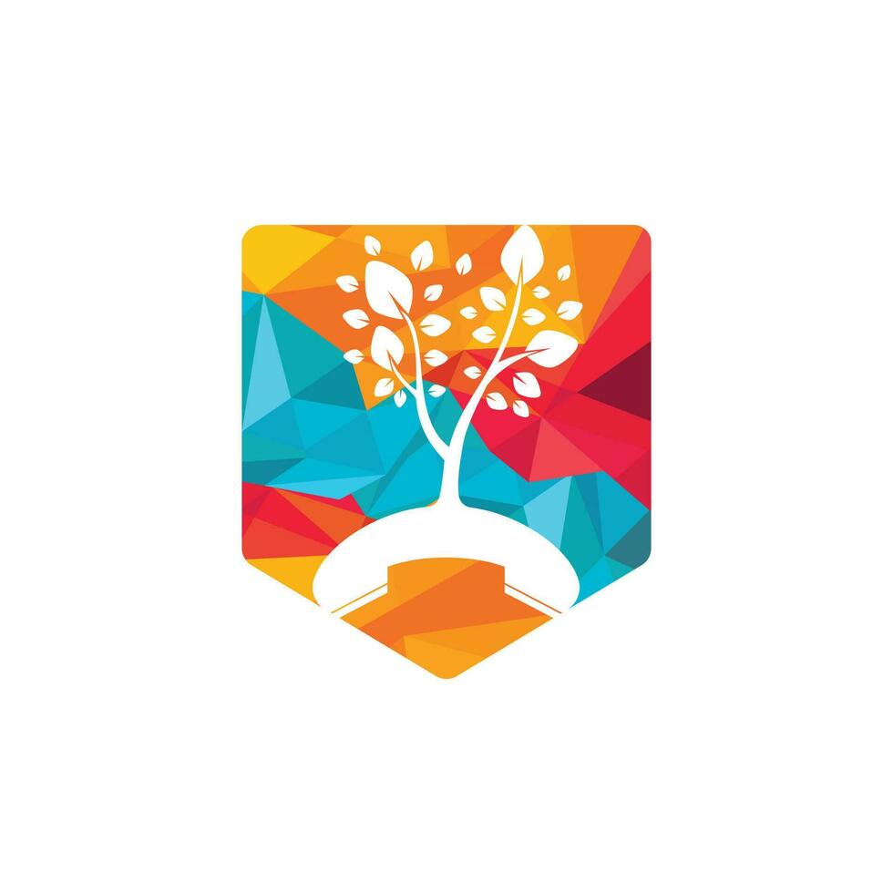 Nature call vector logo design. Handset tree icon design template.