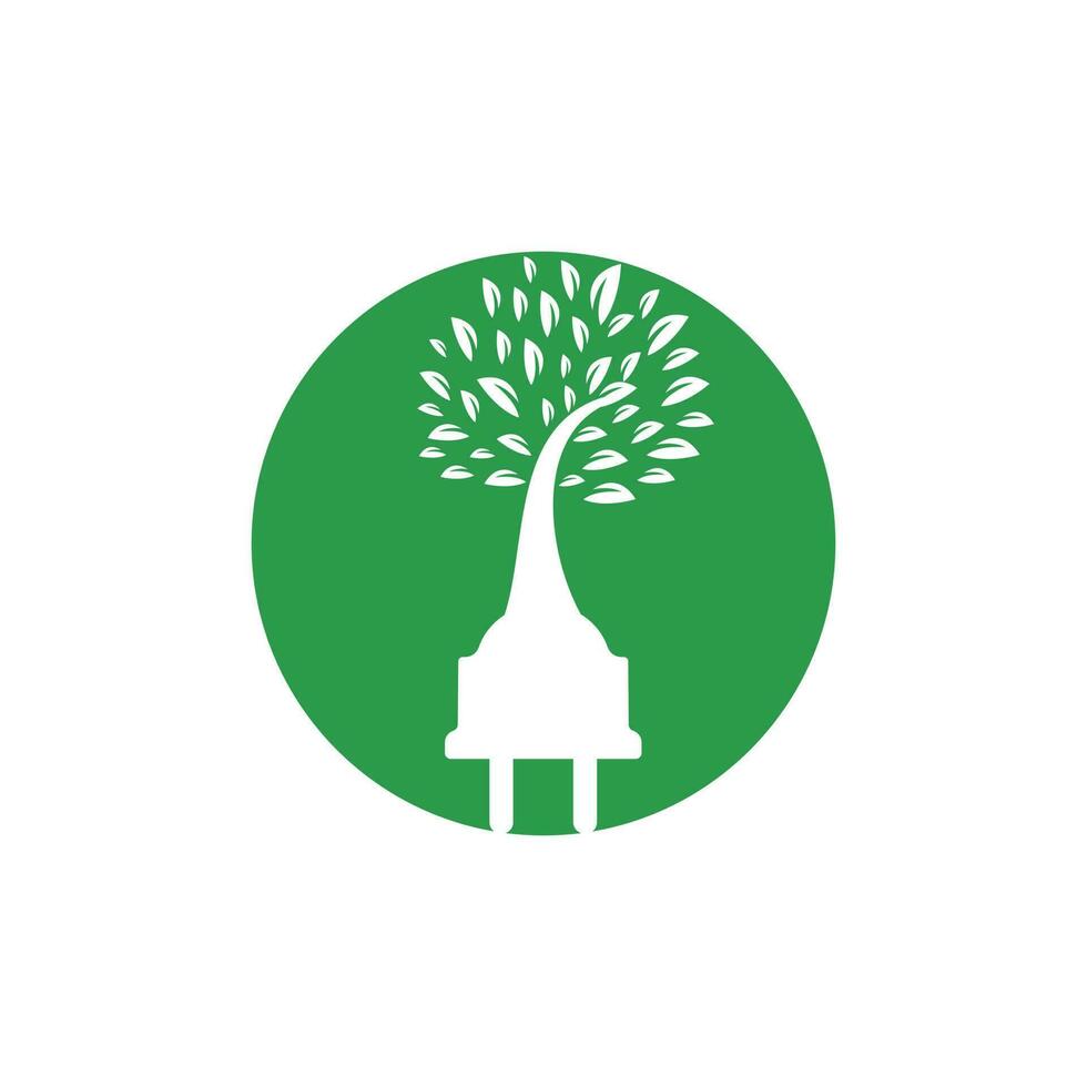 Green energy electricity logo concept. Electric plug icon with tree. vector