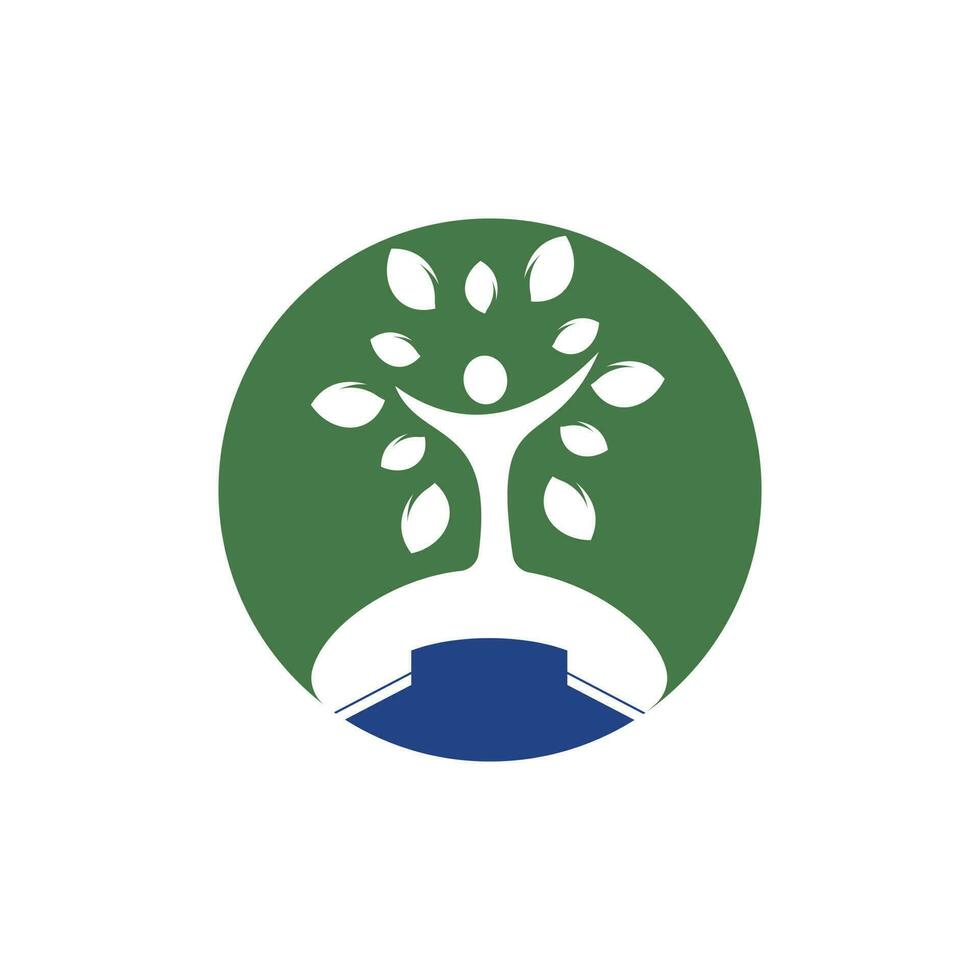 Nature call vector logo design. Handset and human tree icon design template.