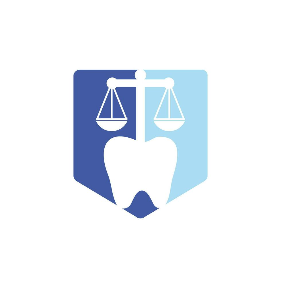 diseño del logotipo del vector de la ley dental. diseño de iconos de dientes y equilibrio.