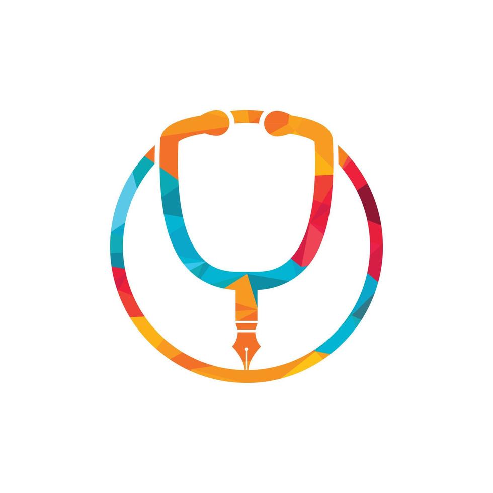 Medical education vector logo design. Pen nib and stethoscope vector icon design.