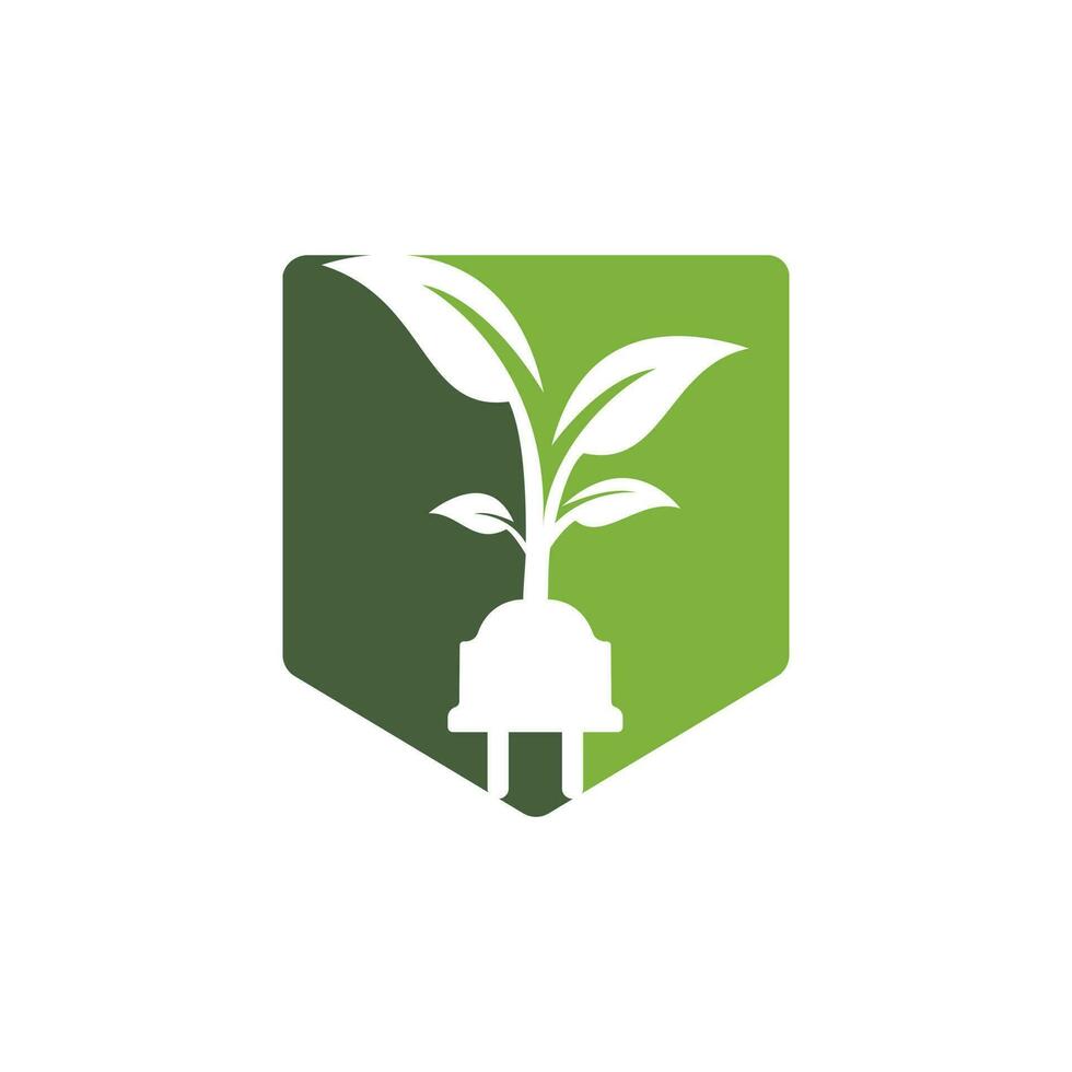 Green energy electricity logo concept. Electric plug icon with tree. vector