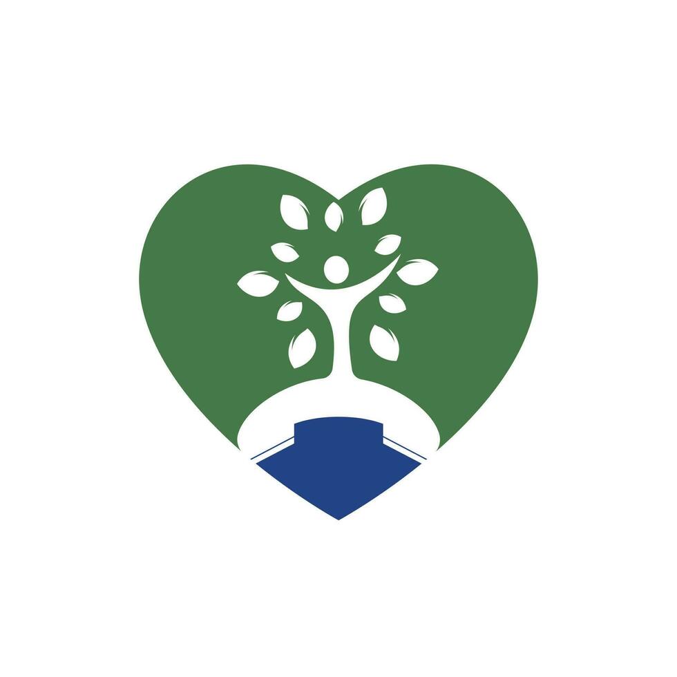 diseño de logotipo de vector de llamada de naturaleza. auricular y árbol humano con plantilla de diseño de icono de forma de corazón.