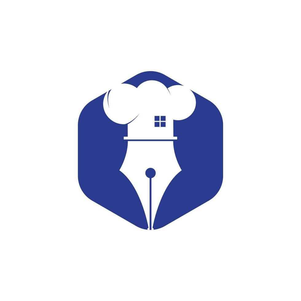 Food education vector logo design. Pen and chef hat with home icon.