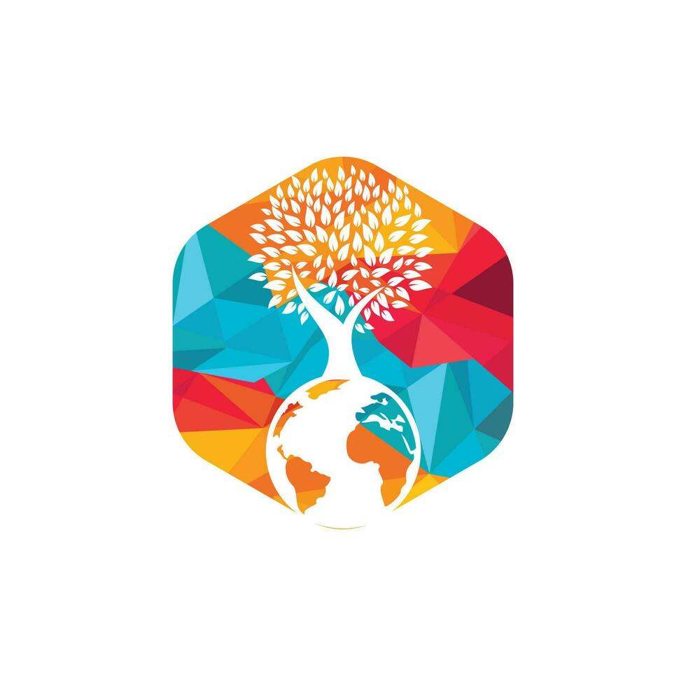Globe tree vector logo design template. Planet and eco symbol or icon.
