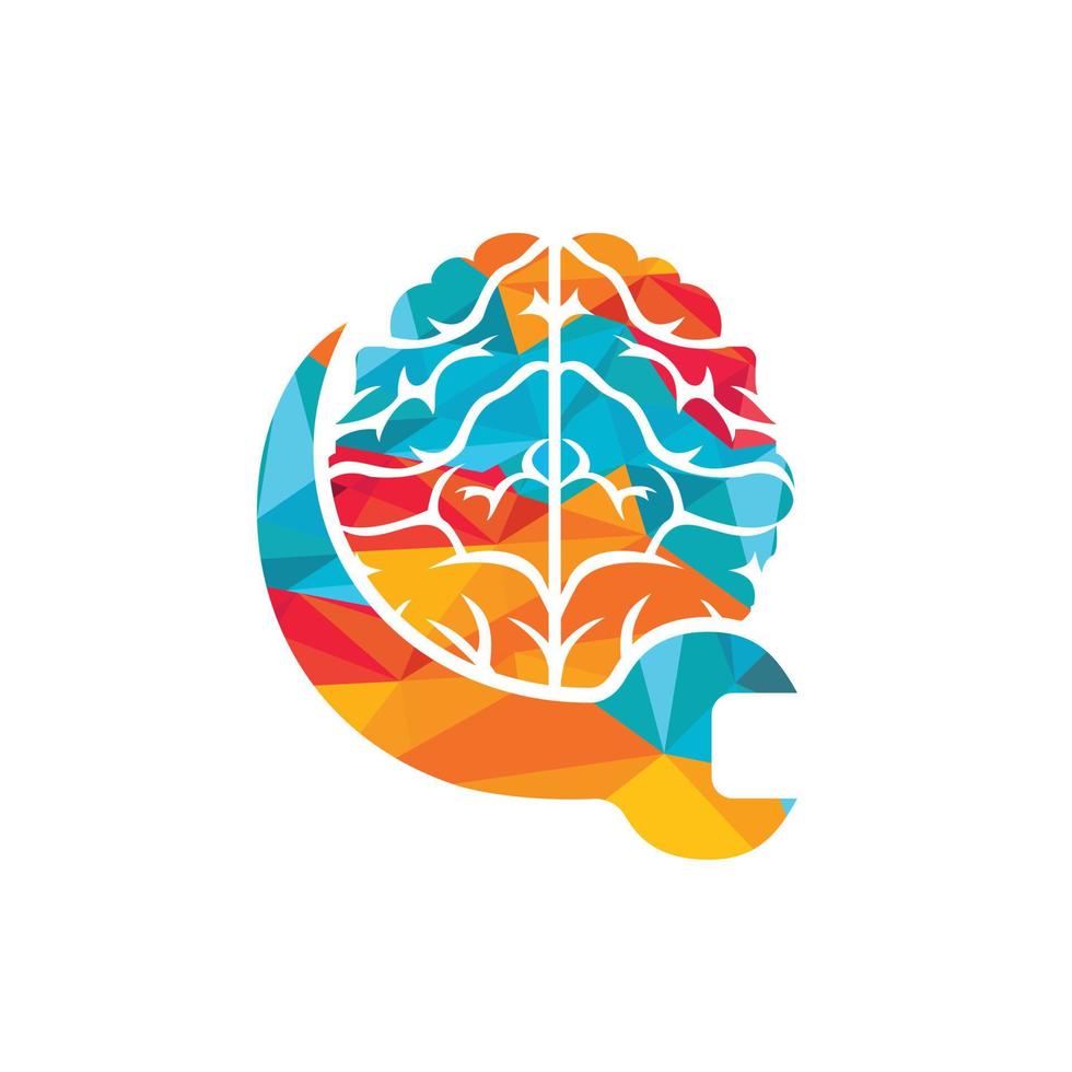 Brain repair vector logo design. Brain and wrench icon logo design.