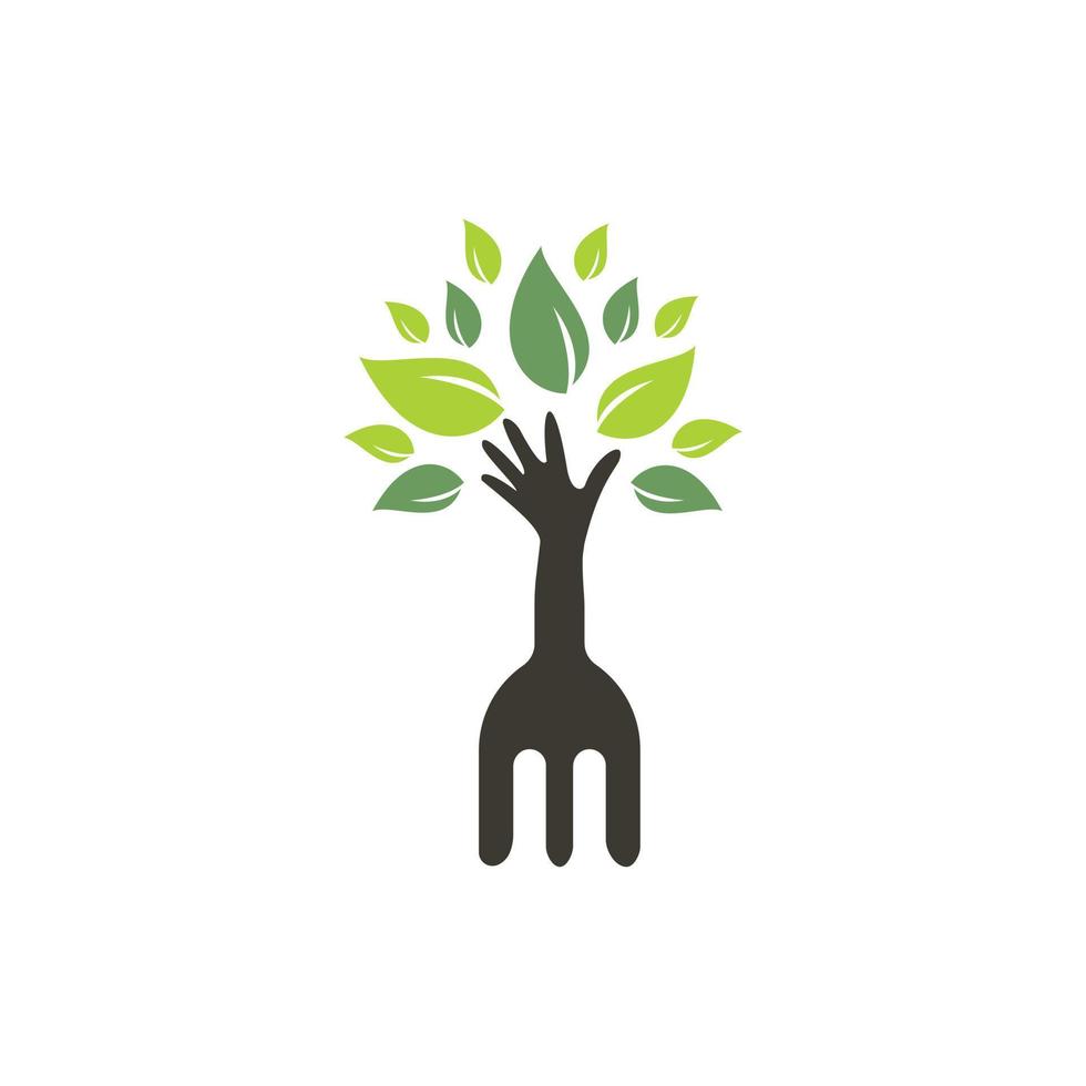 diseño del logotipo del vector del árbol de la mano de la horquilla. concepto de logotipo de restaurante y agricultura.