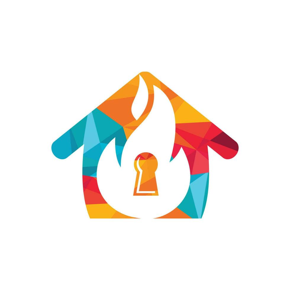 Fire padlock key logo design template. Fire flame key with house logo icon. vector