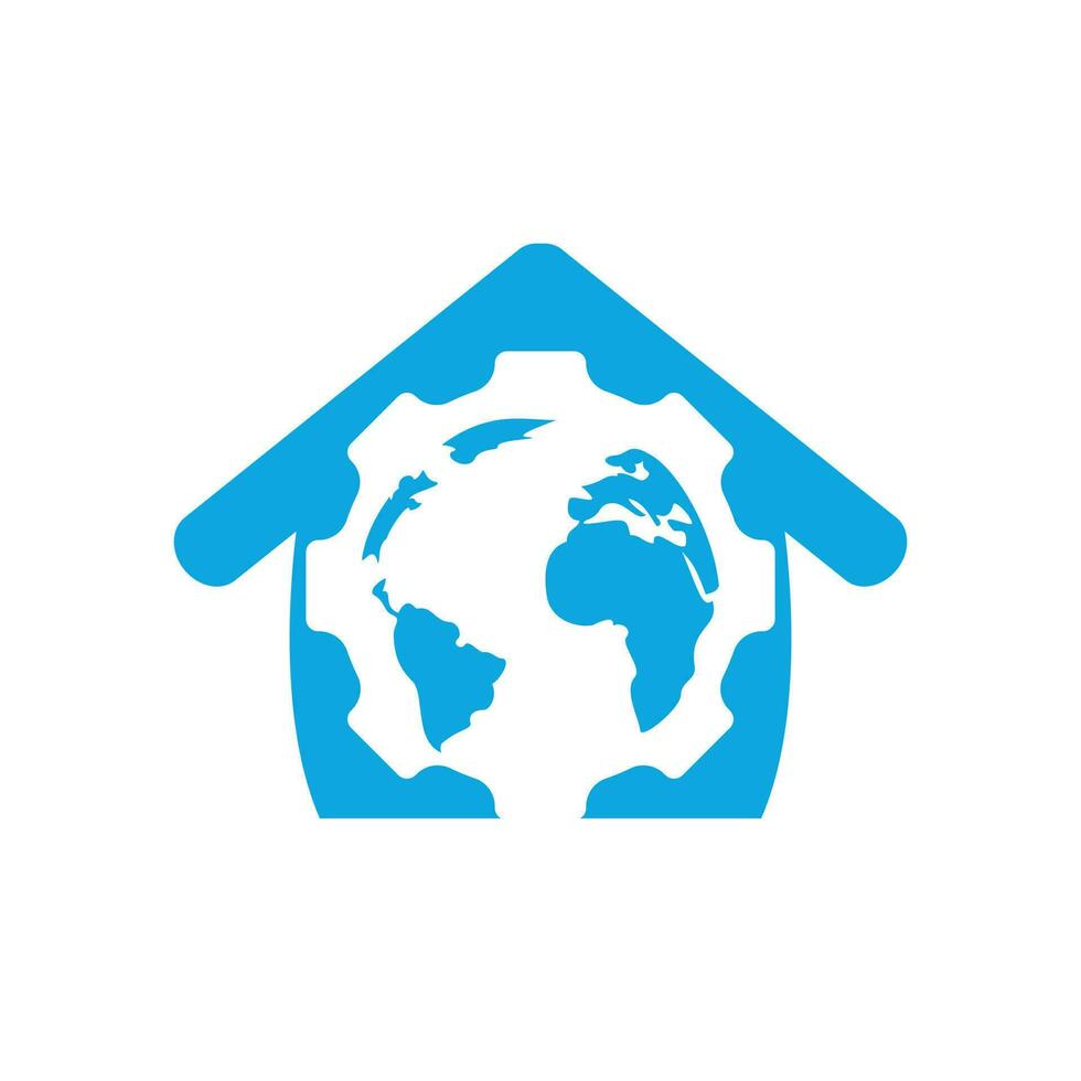 Gear global with home shape vector logo design. Gear planet icon logo design element.