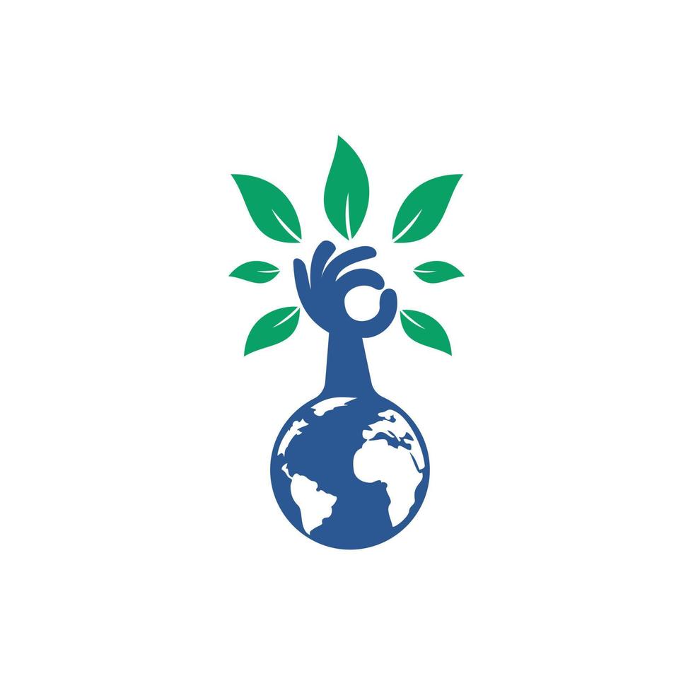 Globe and hand tree vector logo design. Ecology and sustainable concept.