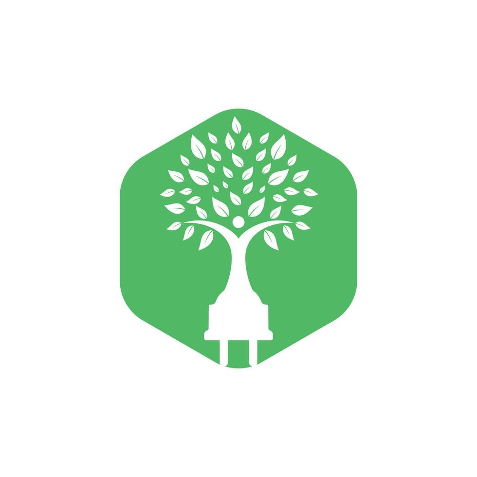 Electric cord and human tree vector logo design. Green energy electricity logo concept.