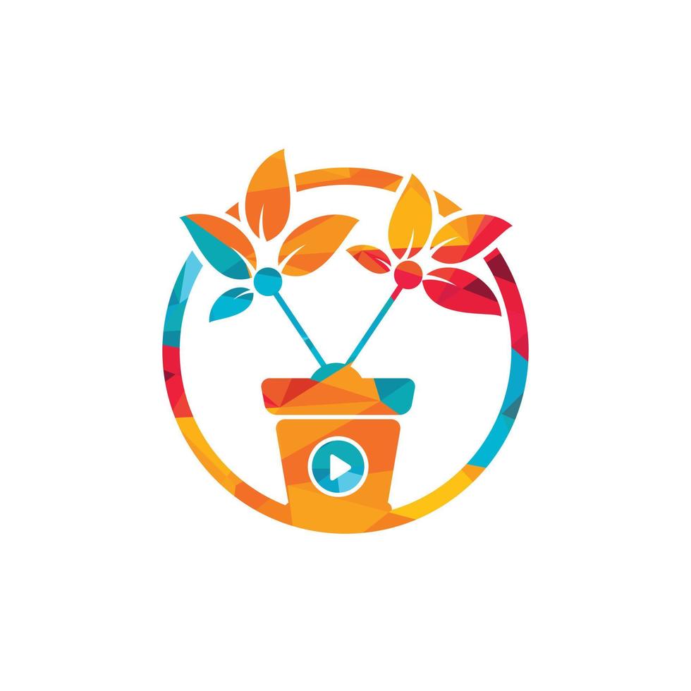 Nature tv vector logo design template. Flower pot and play button icon design.