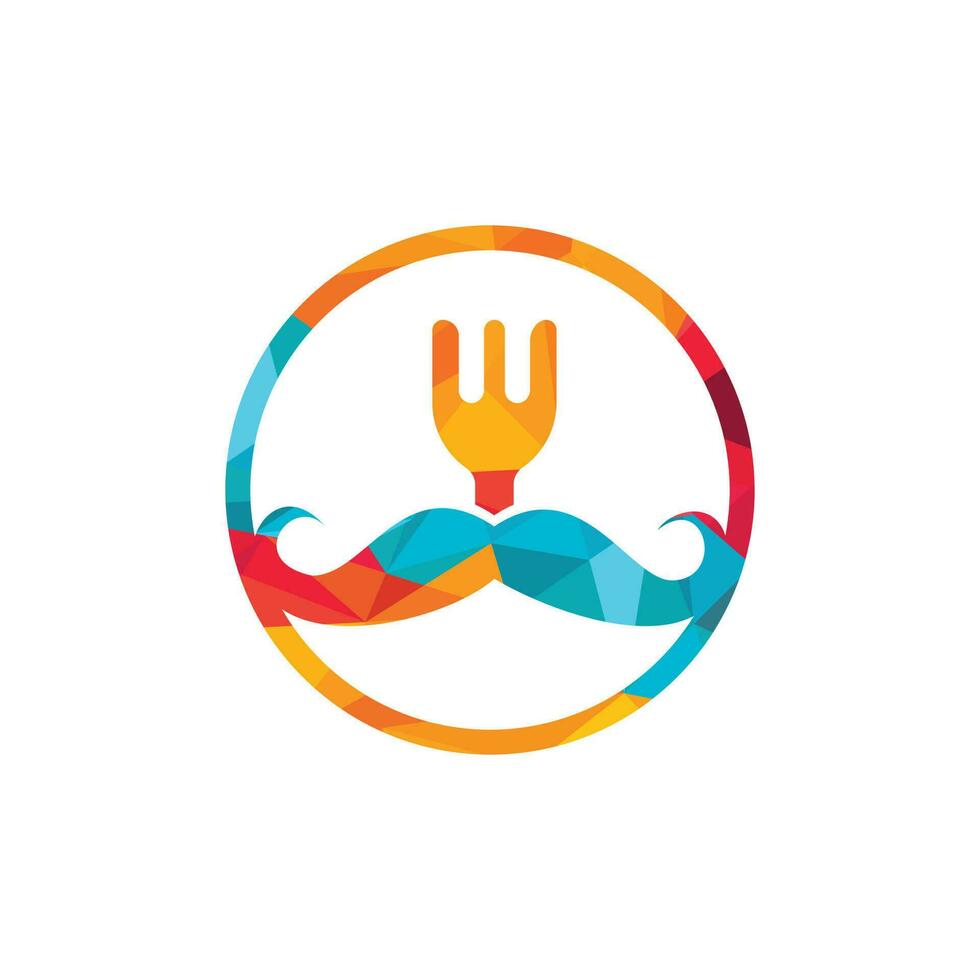 Food guru logo template design. illustration mustache with fork icon design. vector