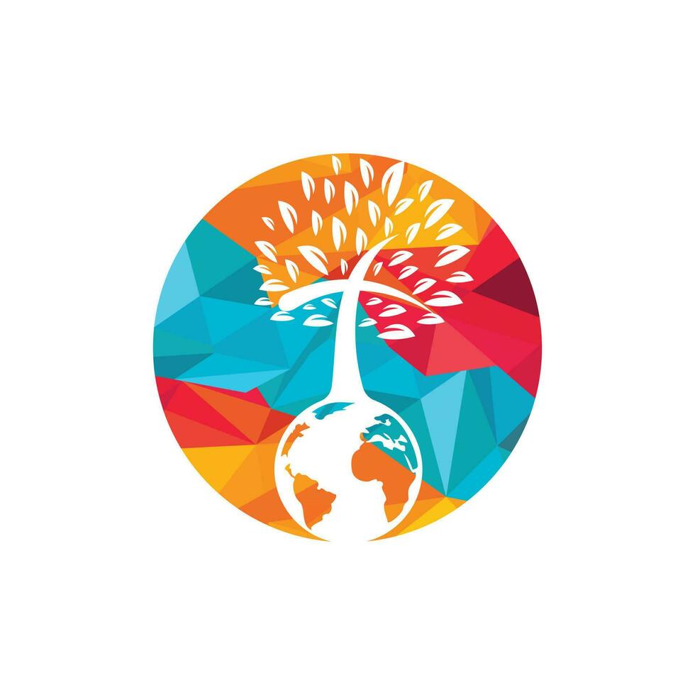 plantilla de diseño de logotipo de vector de iglesia global. globo con icono de vector de árbol cruzado.