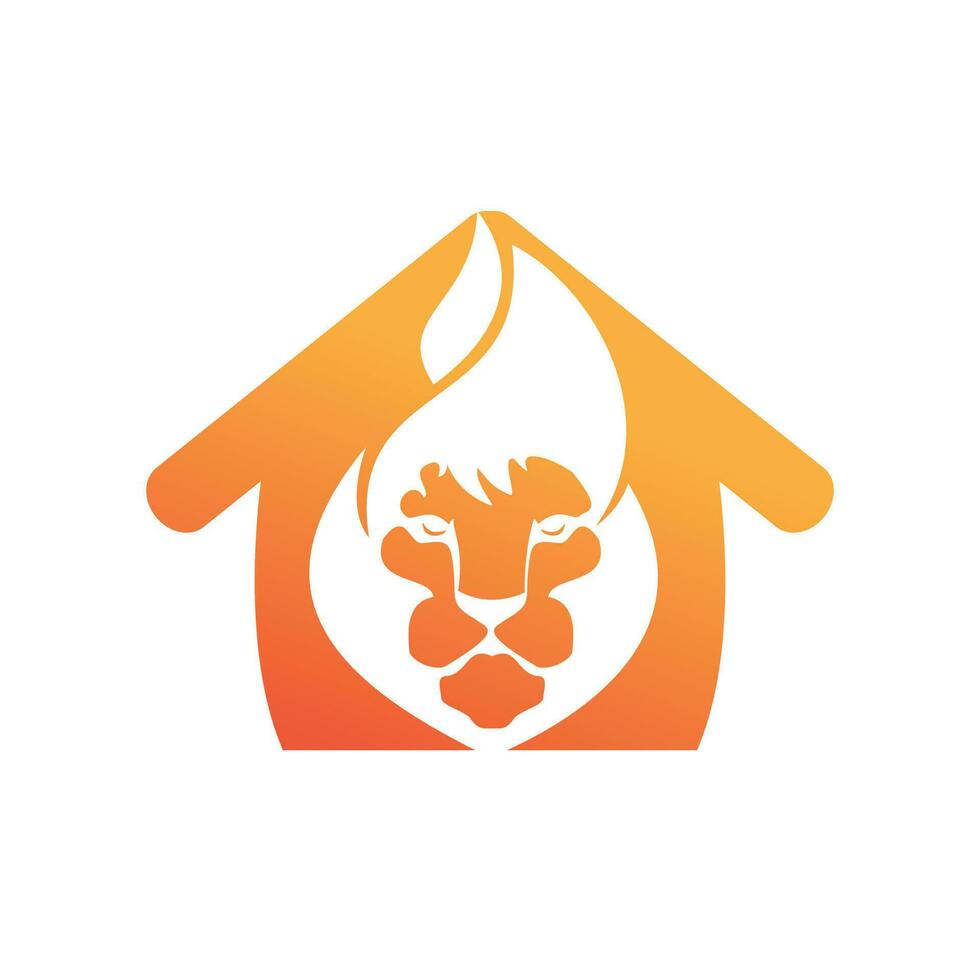 Lion fire vector logo design template. Creative lion flames with home shape logo design concept.