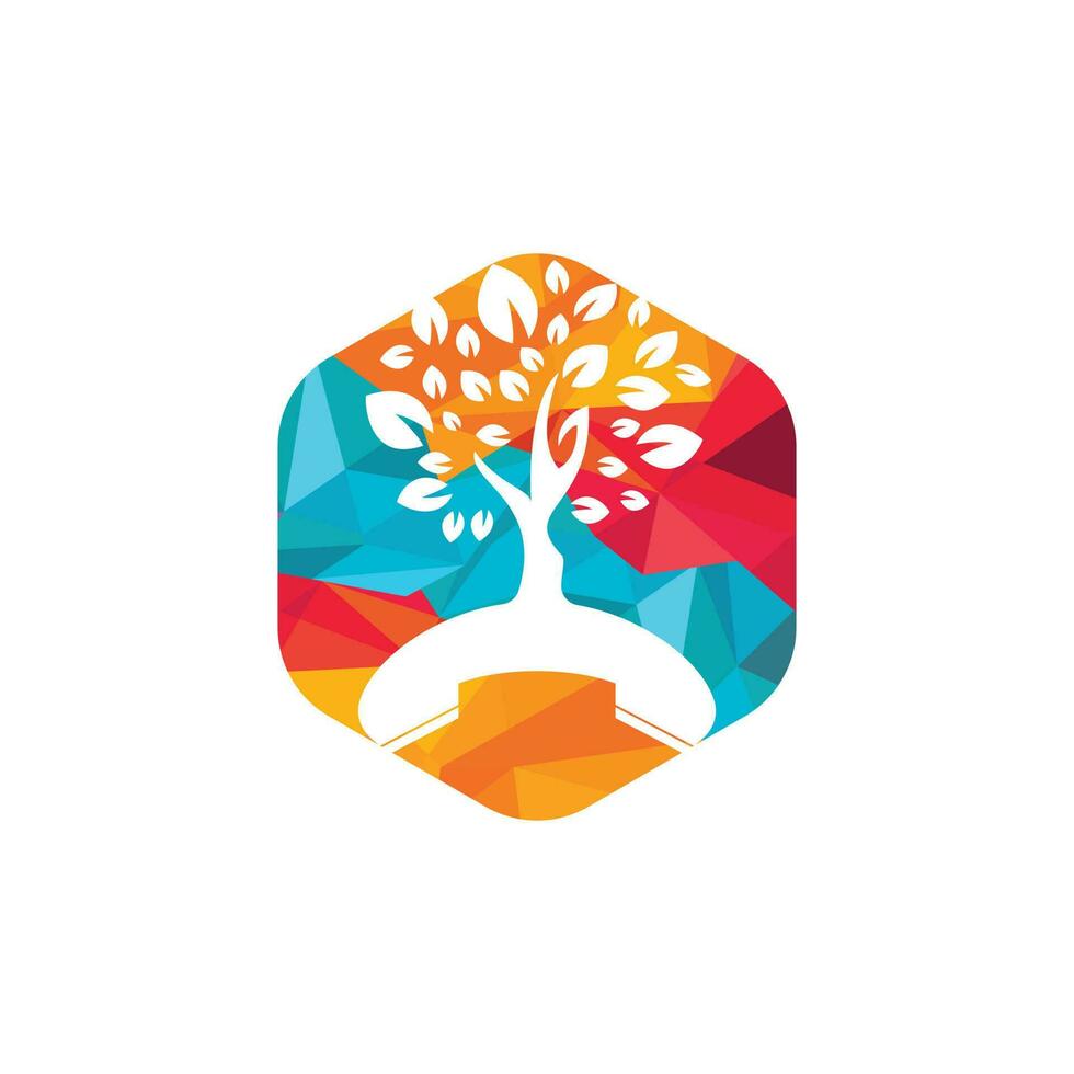 Nature call vector logo design. Handset tree icon design template.