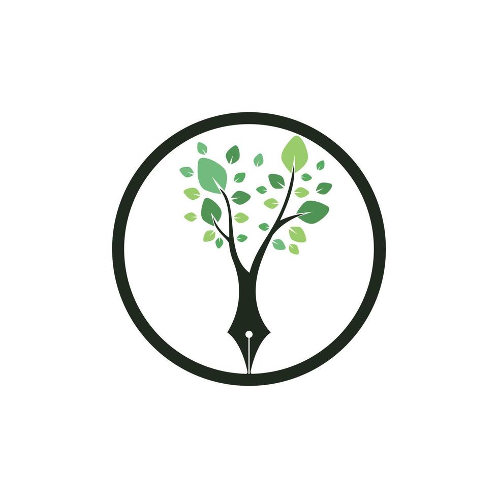 Tree pen vector logo design template. Writer and nature logo concept.