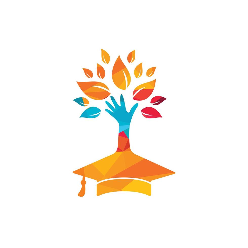 Education insurance and support logo concept. Graduation cap and hand tree icon logo. vector